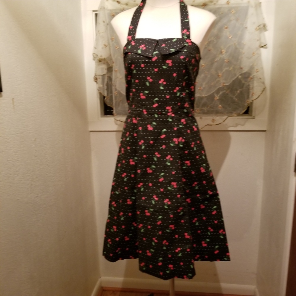 Beauty Fiend Cherry Dot Halter Neck Pinup Dress